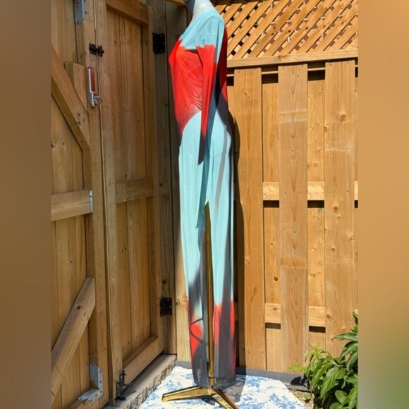 🆕 RAT & BOA 🧿 NWOT Santino Sheer Long Sleeve Dress, Blue with Red Tulip, Sz M - Picture 7 of 16